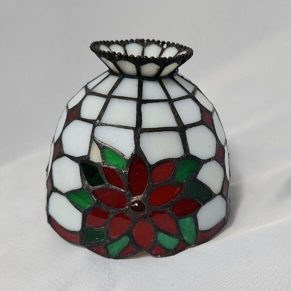 Tiffany Style Stained Glass Small Poinsettia Lamp Shade - Picture 3 of 8